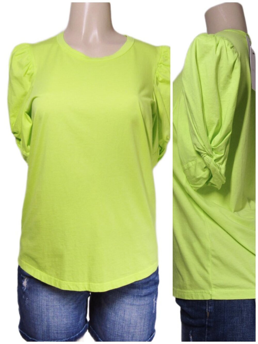 A.L.C. NWT S/P  Kati CHARTREUSE Lime Green PUFF SLEEVE Top Neon Minimalist